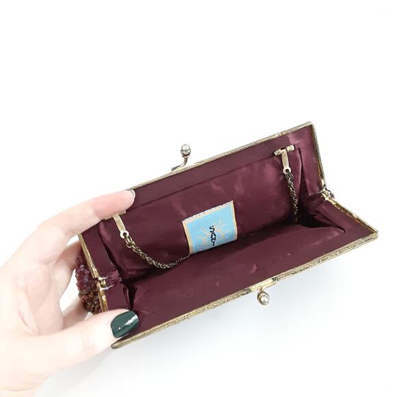 Vintage 1980s Beaded Clutch Kiss Lock Chevron Multicolor Evening Bag Hollywood - Picture 5 of 9